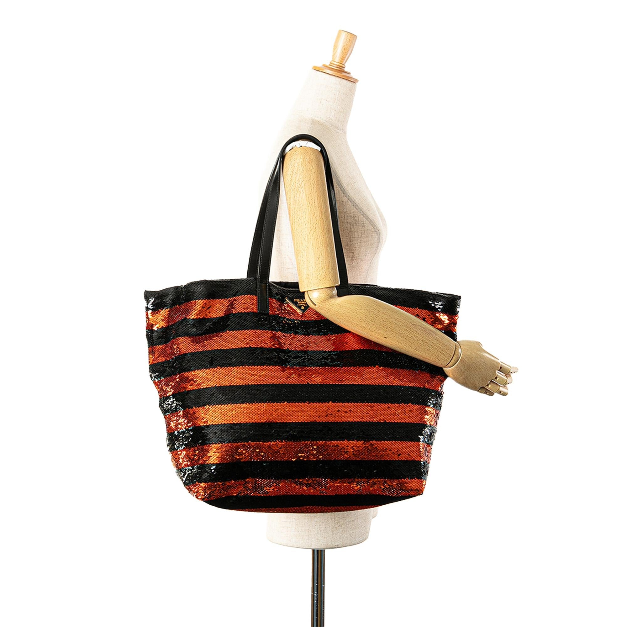 Prada Satin Sequin Stripes Tote