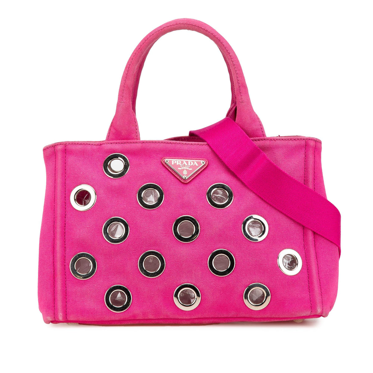 Prada Small Canvas Canapa Grommet Satchel