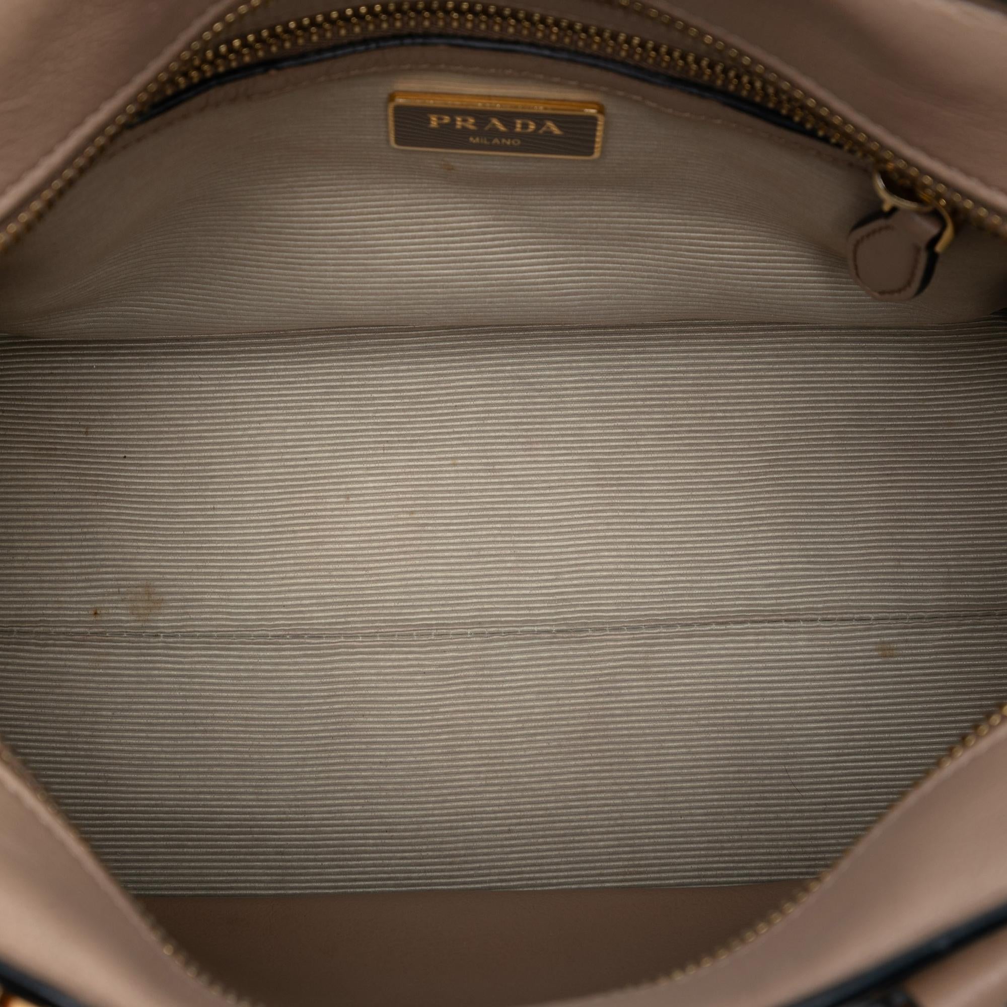 Prada Small City Calf Trimmed Saffiano Top Handle Bag