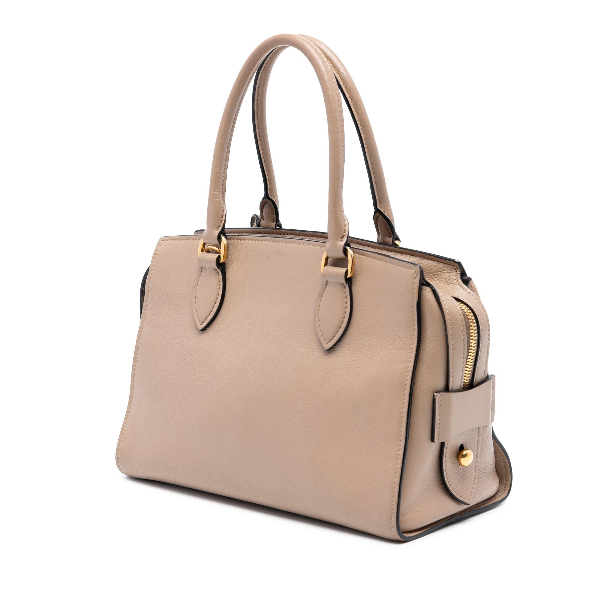 Prada Small City Calf Trimmed Saffiano Top Handle Bag