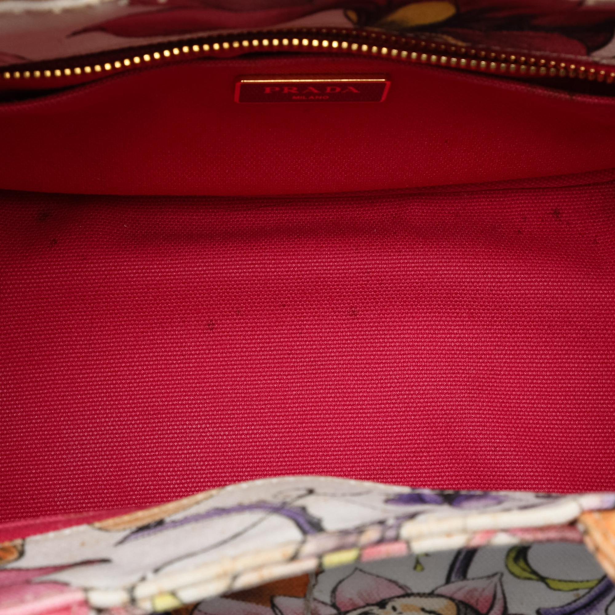 Prada Small Floral Printed Canvas Canapa Satchel