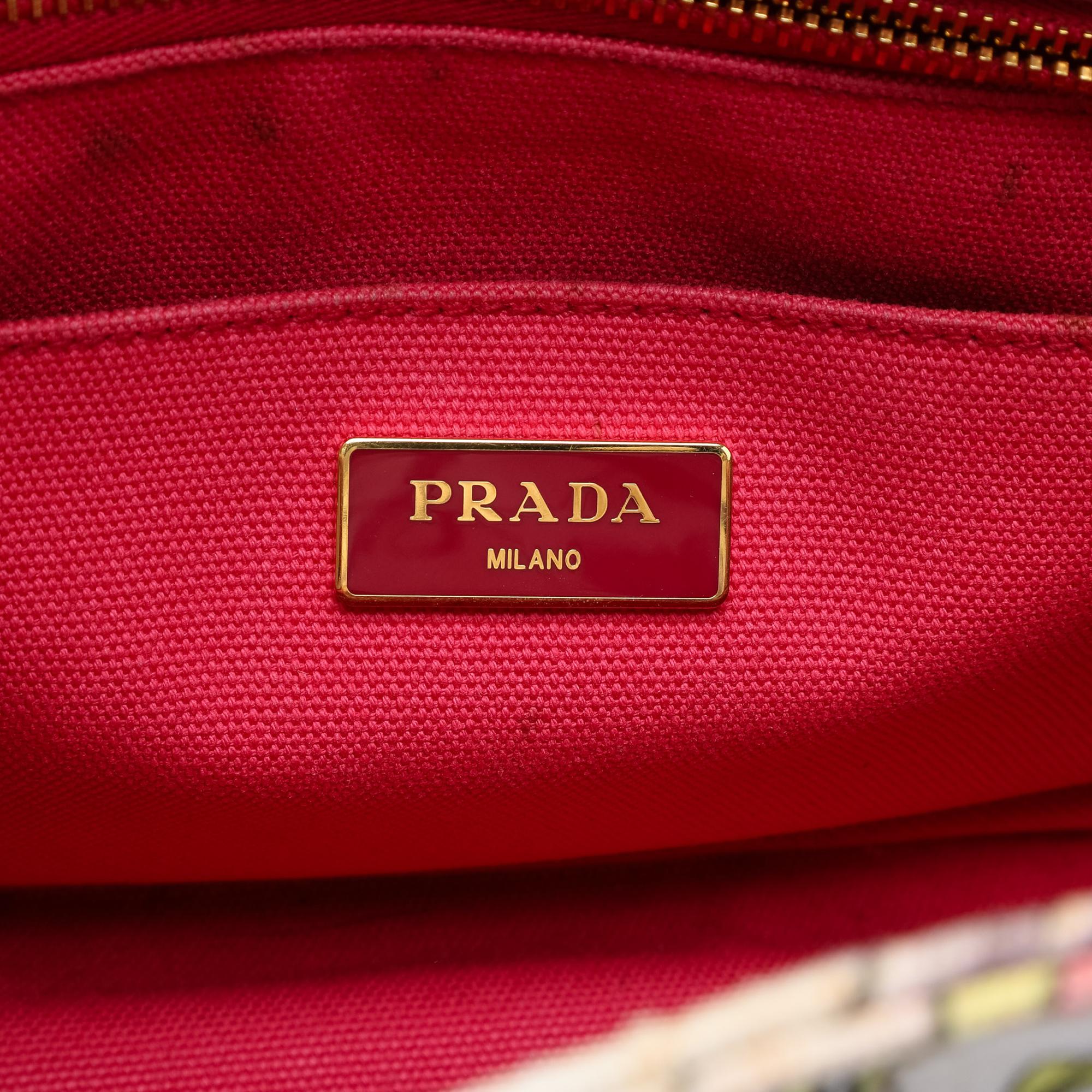 Prada Small Floral Printed Canvas Canapa Satchel