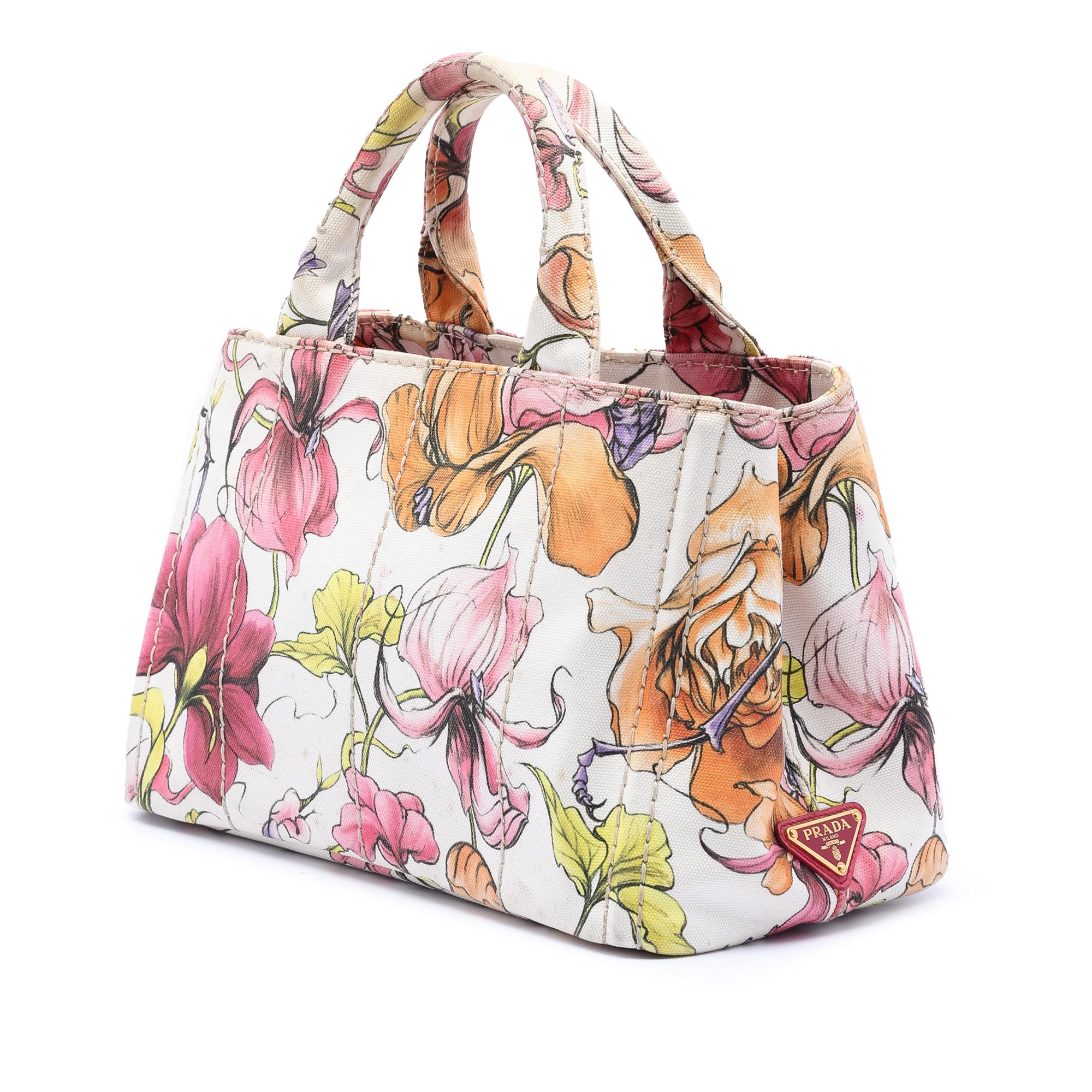 Prada Small Floral Printed Canvas Canapa Satchel