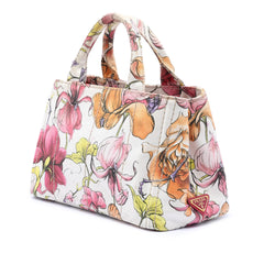 Prada Small Floral Printed Canvas Canapa Satchel