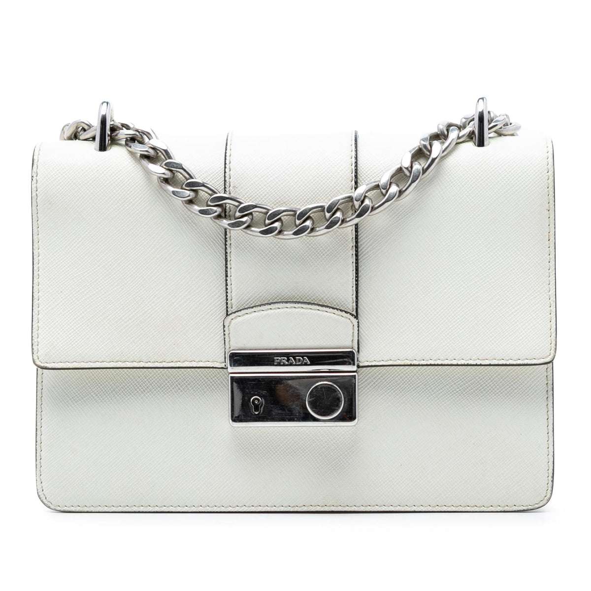 Prada Small Saffiano Sound Lock Chain Crossbody