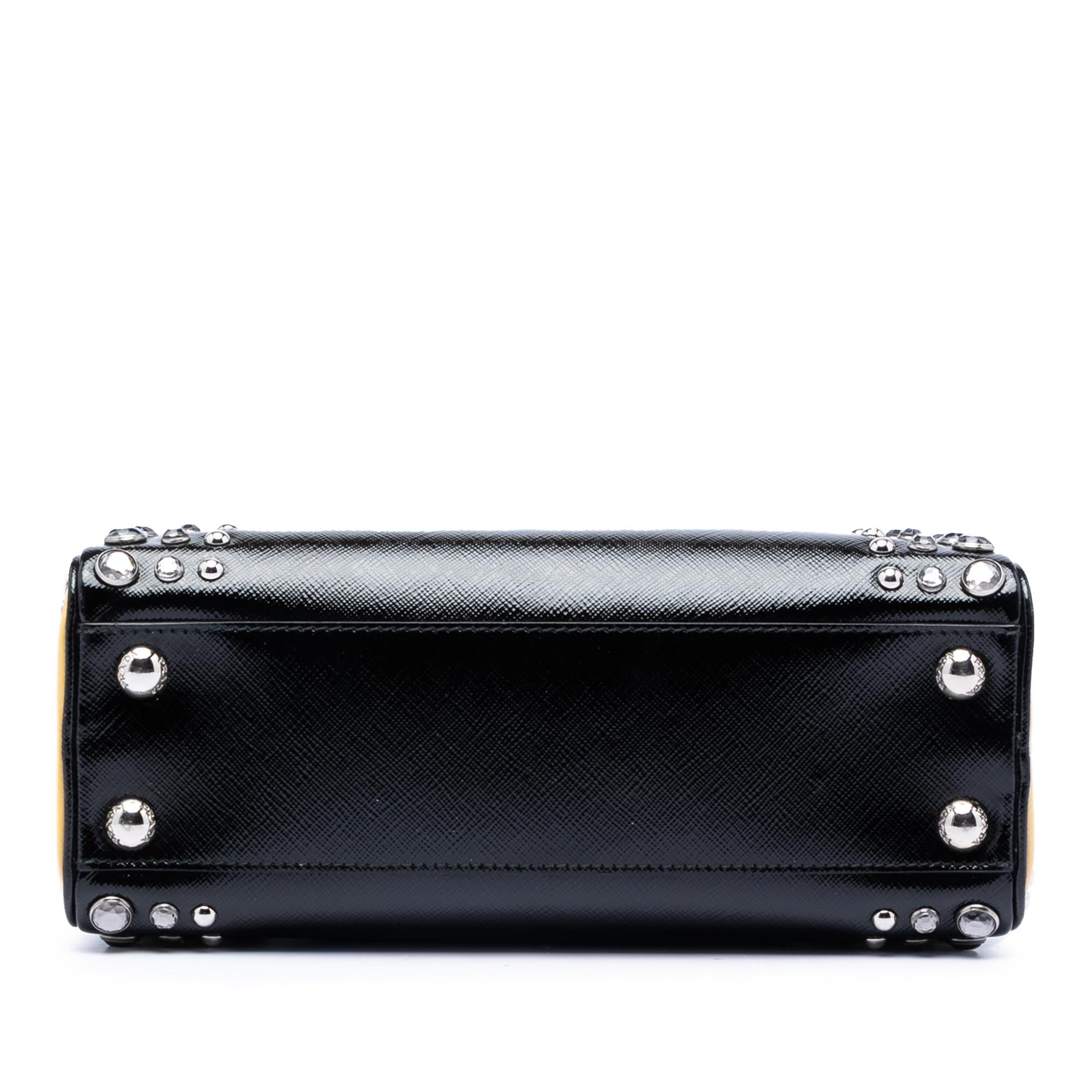 Prada Small Studded Saffiano Vernice Frame Top Handle Bag