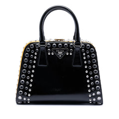 Prada Small Studded Saffiano Vernice Frame Top Handle Bag