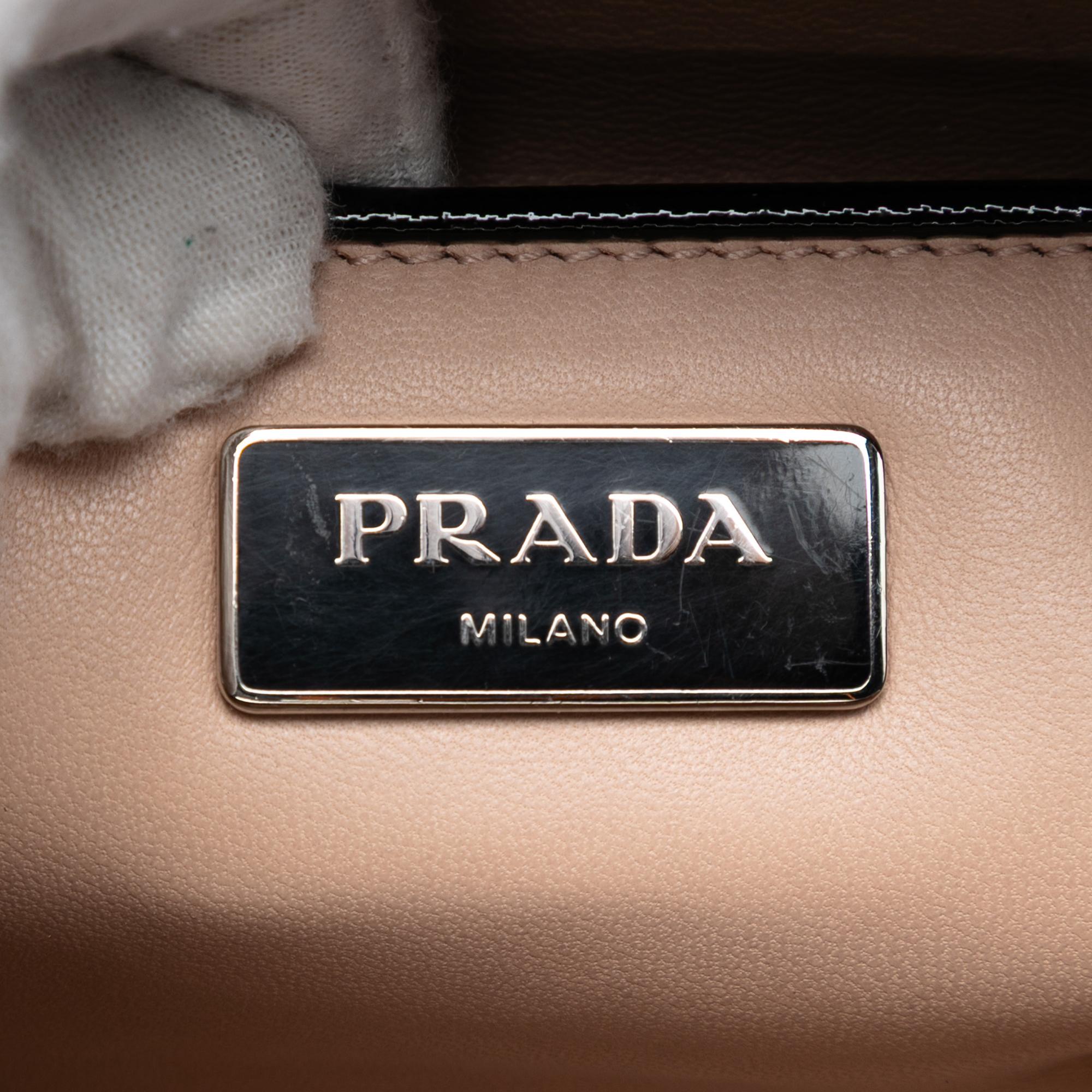 Prada Small Studded Saffiano Vernice Frame Top Handle Bag
