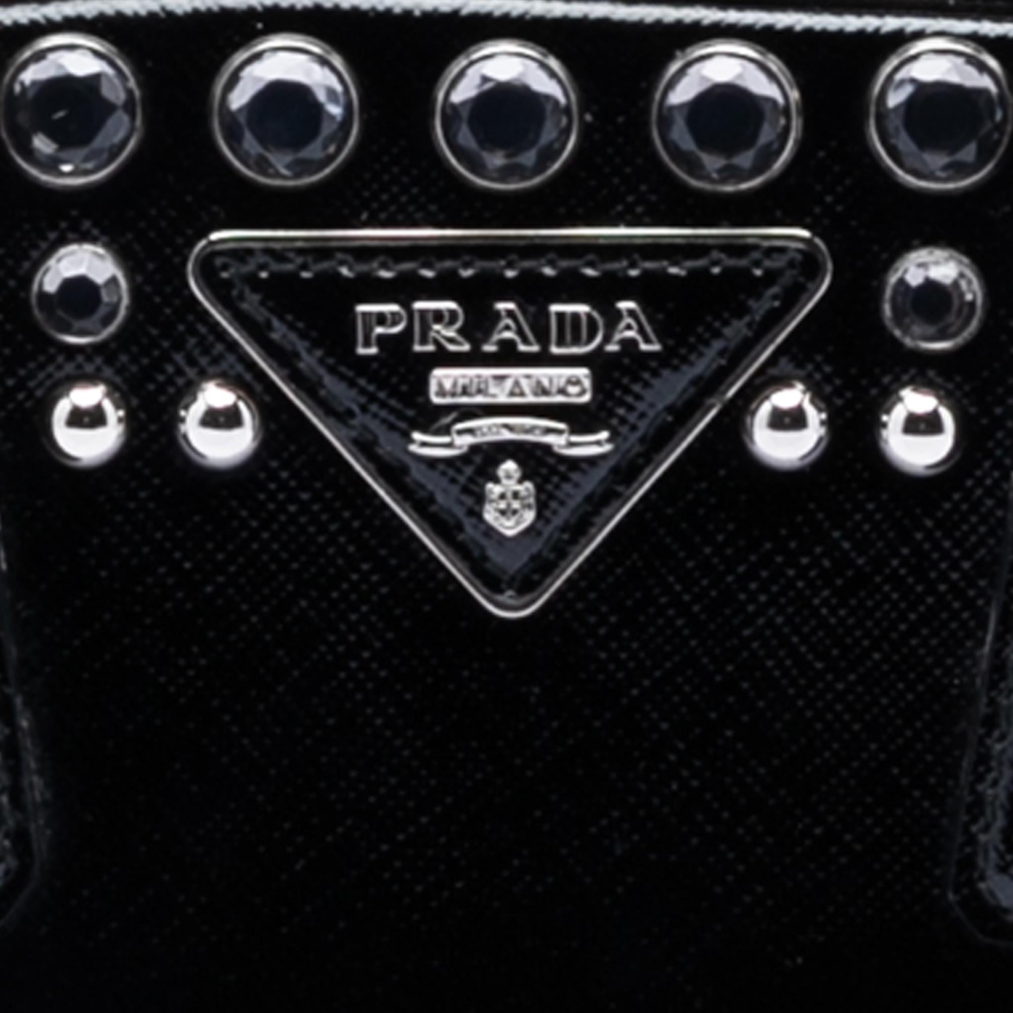 Prada Small Studded Saffiano Vernice Frame Top Handle Bag