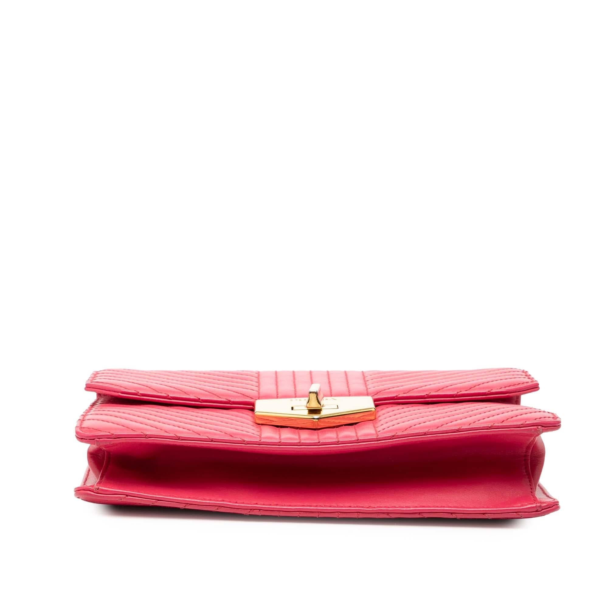 Prada Soft Calf Chevron Impunture Turn Lock Chain Crossbody