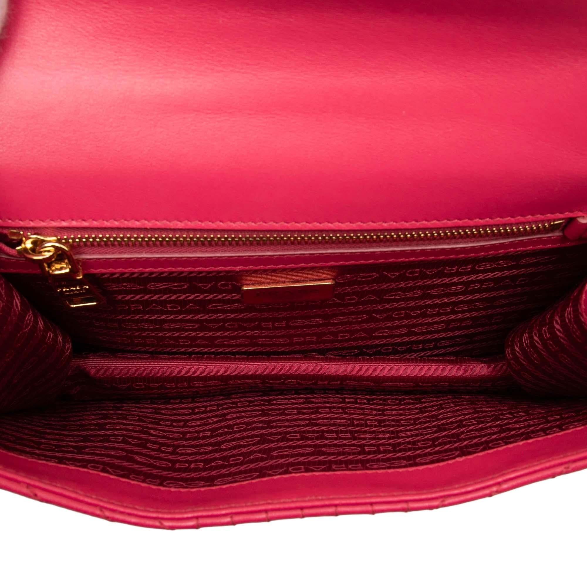 Prada Soft Calf Chevron Impunture Turn Lock Chain Crossbody