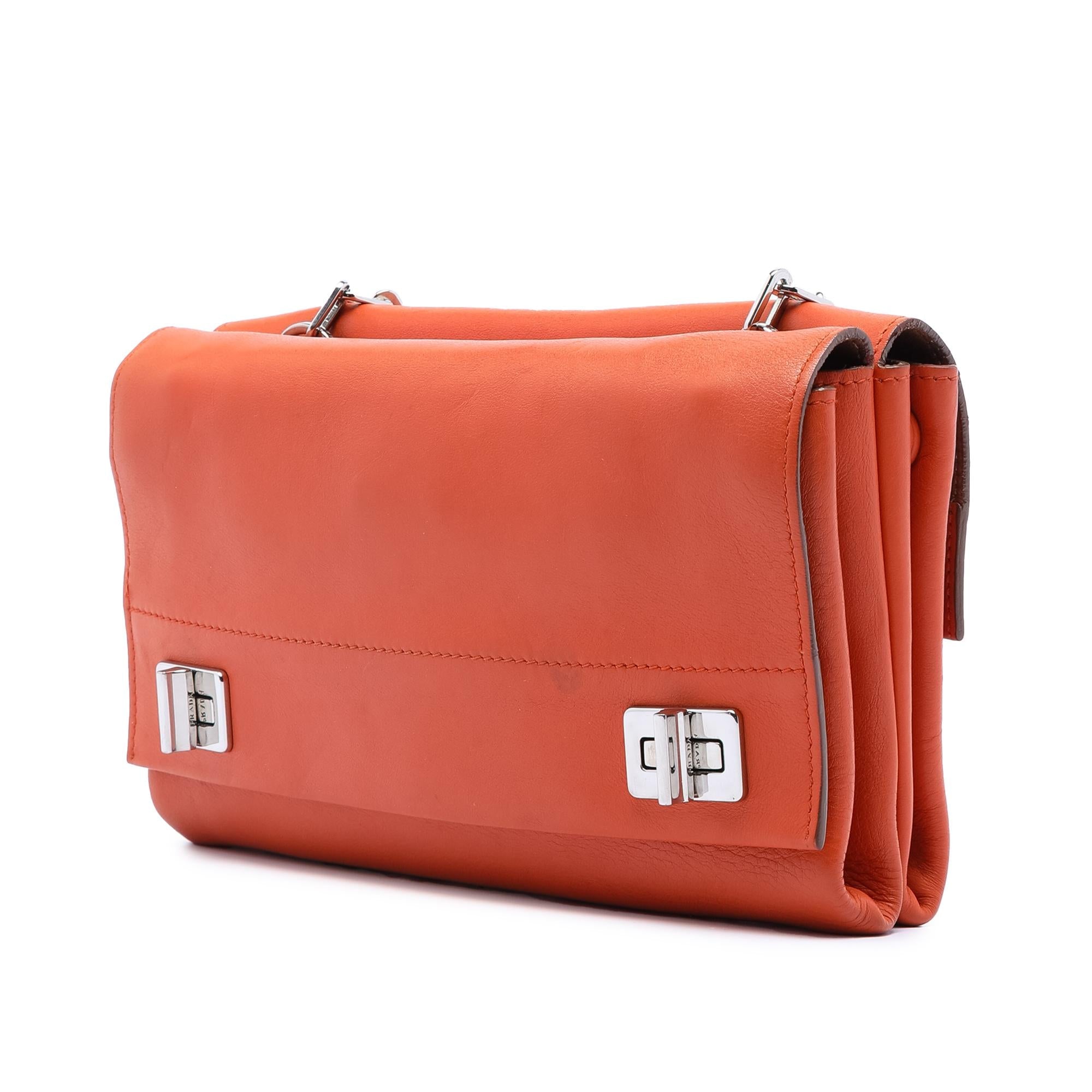 Prada Soft Calf Double Turnlock Crossbody