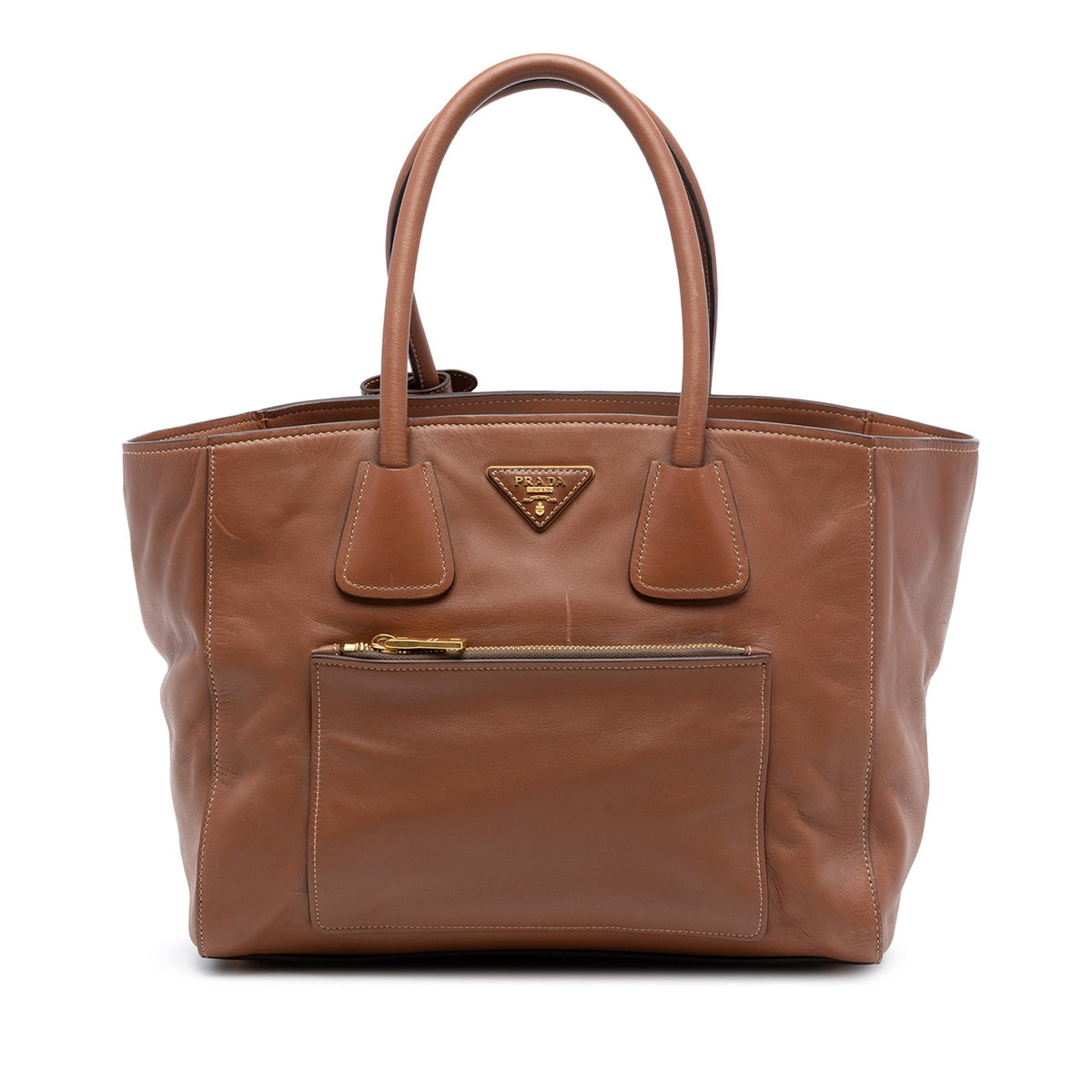 Prada Soft Calf Front Pocket Open Convertible Tote
