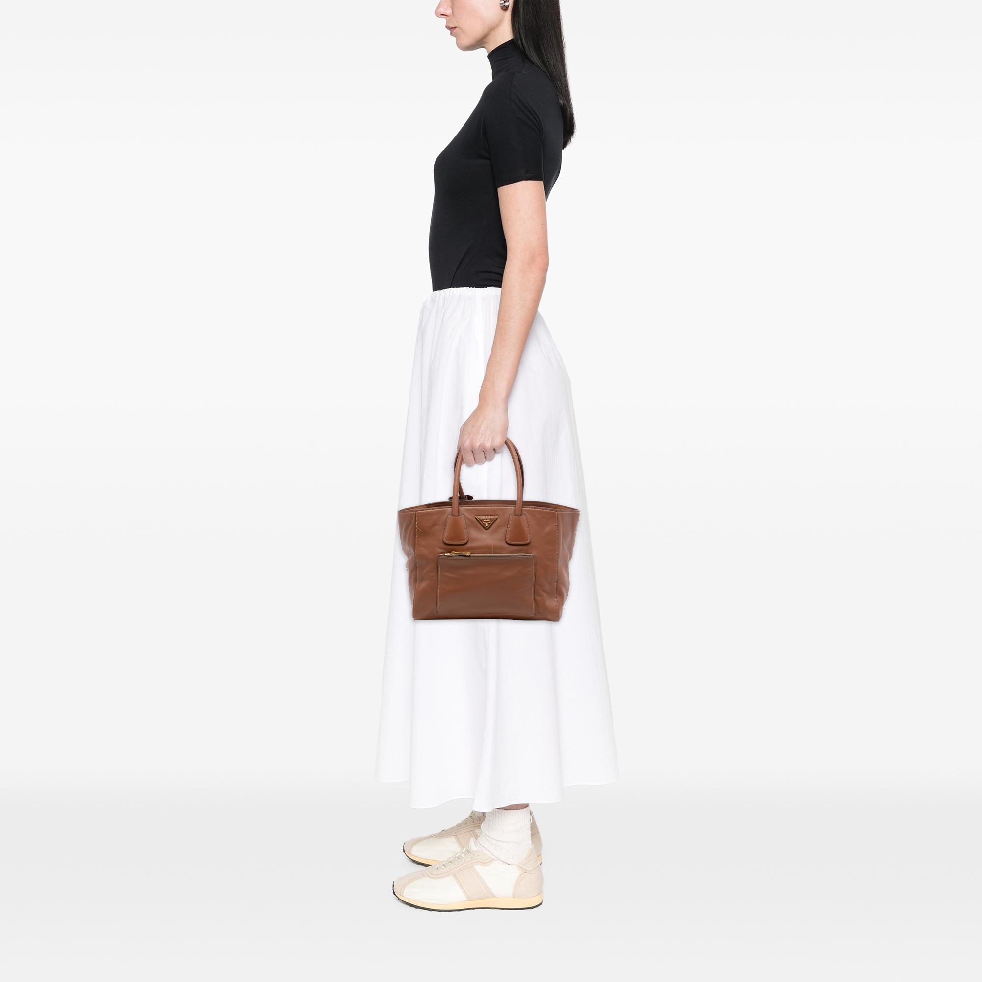 Prada Soft Calf Front Pocket Open Convertible Tote
