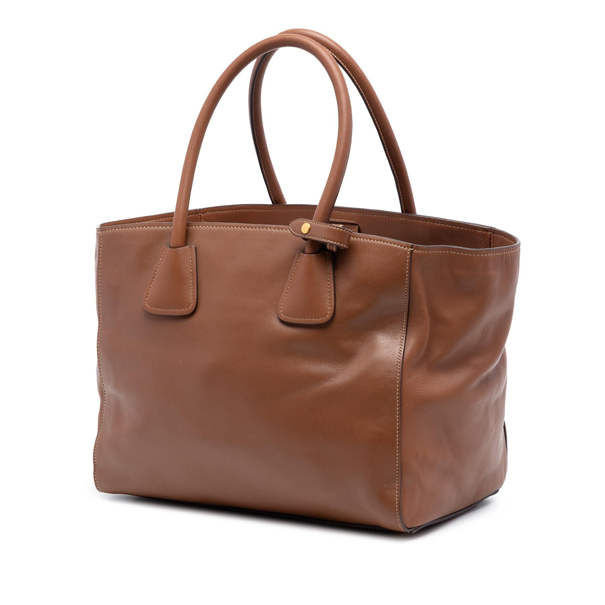 Prada Soft Calf Front Pocket Open Convertible Tote