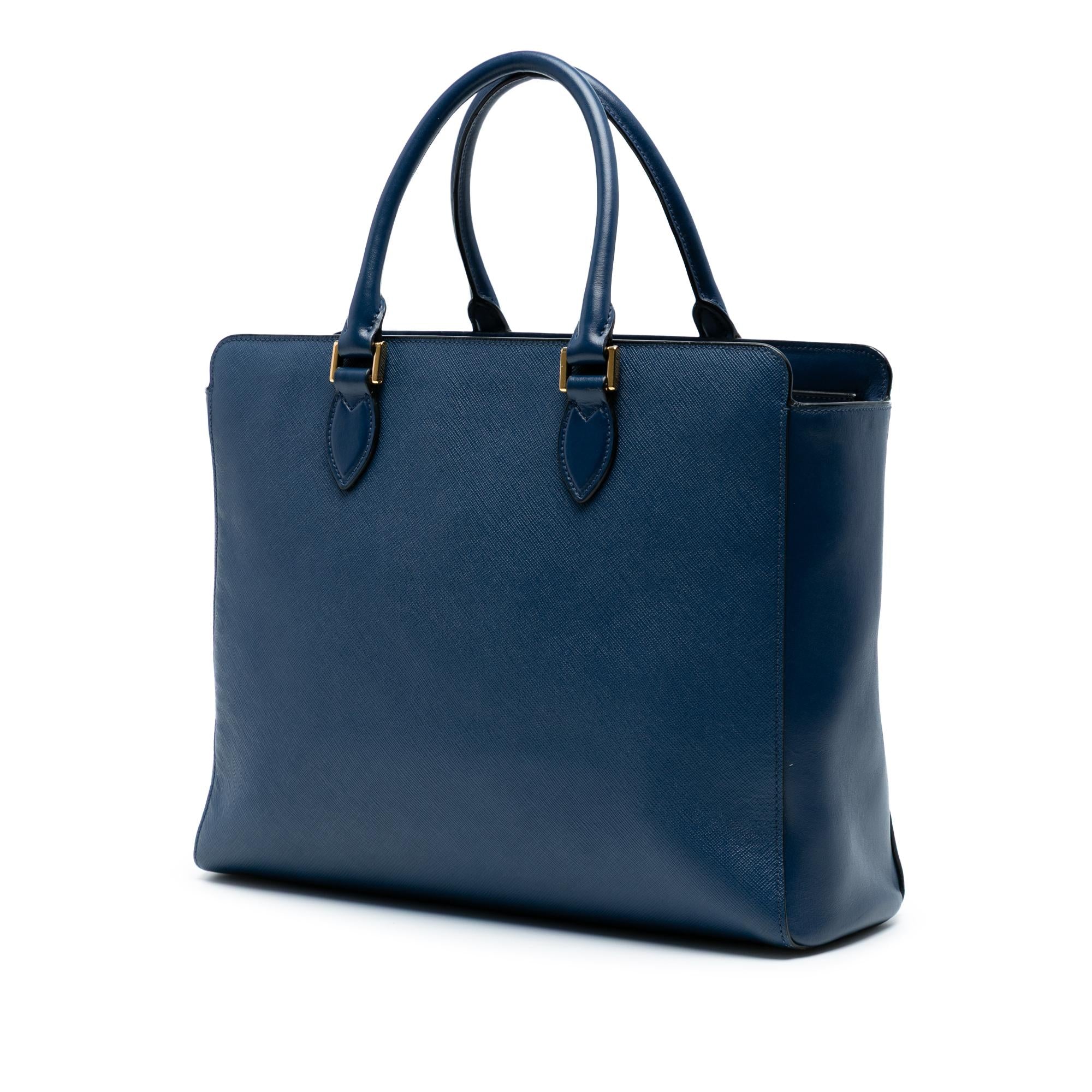 Prada Soft Calf Trimmed Saffiano Zippered Convertible Tote