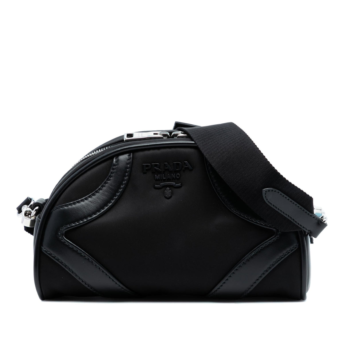 Prada Soft Calf Trimmed Tessuto Bowling Crossbody