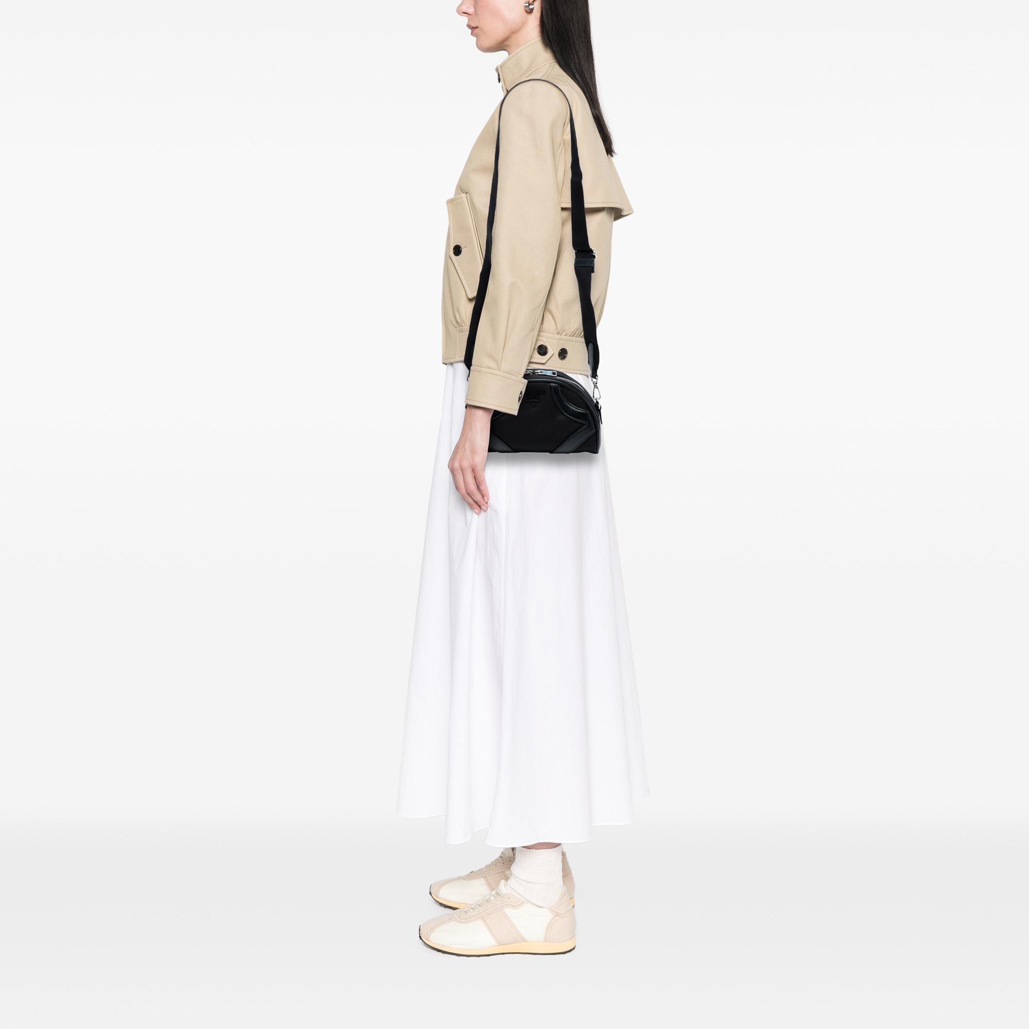 Prada Soft Calf Trimmed Tessuto Bowling Crossbody