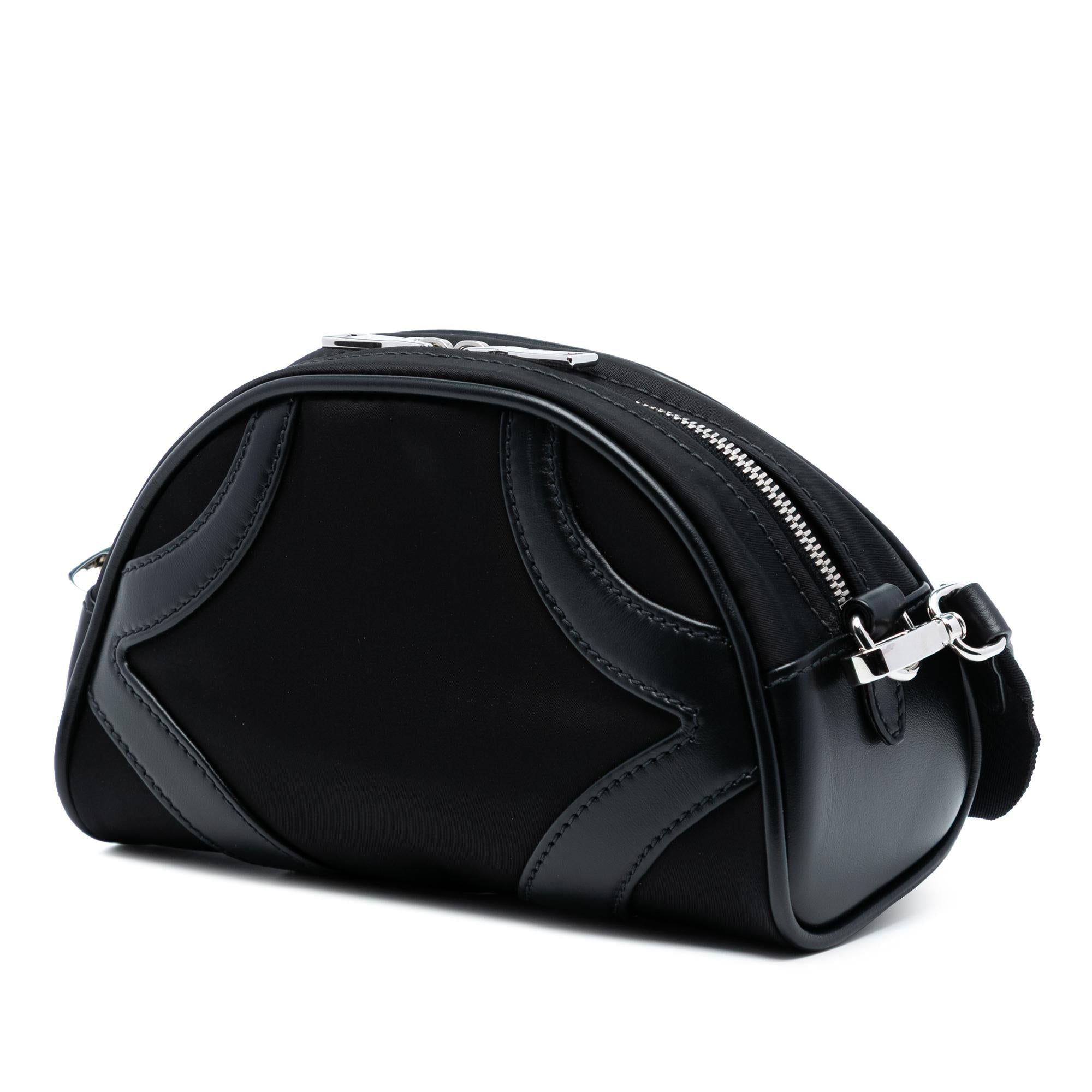 Prada Soft Calf Trimmed Tessuto Bowling Crossbody