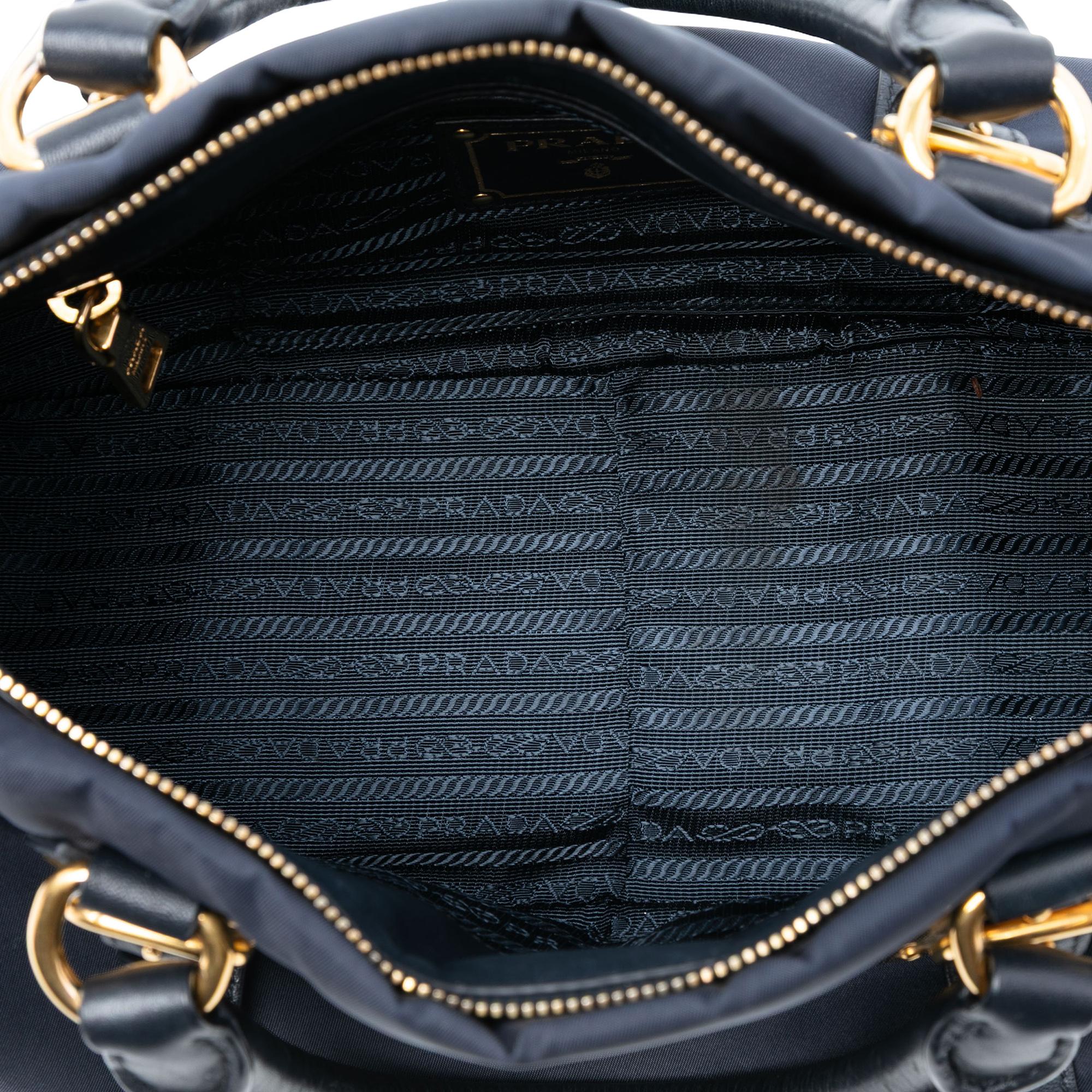 Prada Soft Calf Trimmed Tessuto Satchel