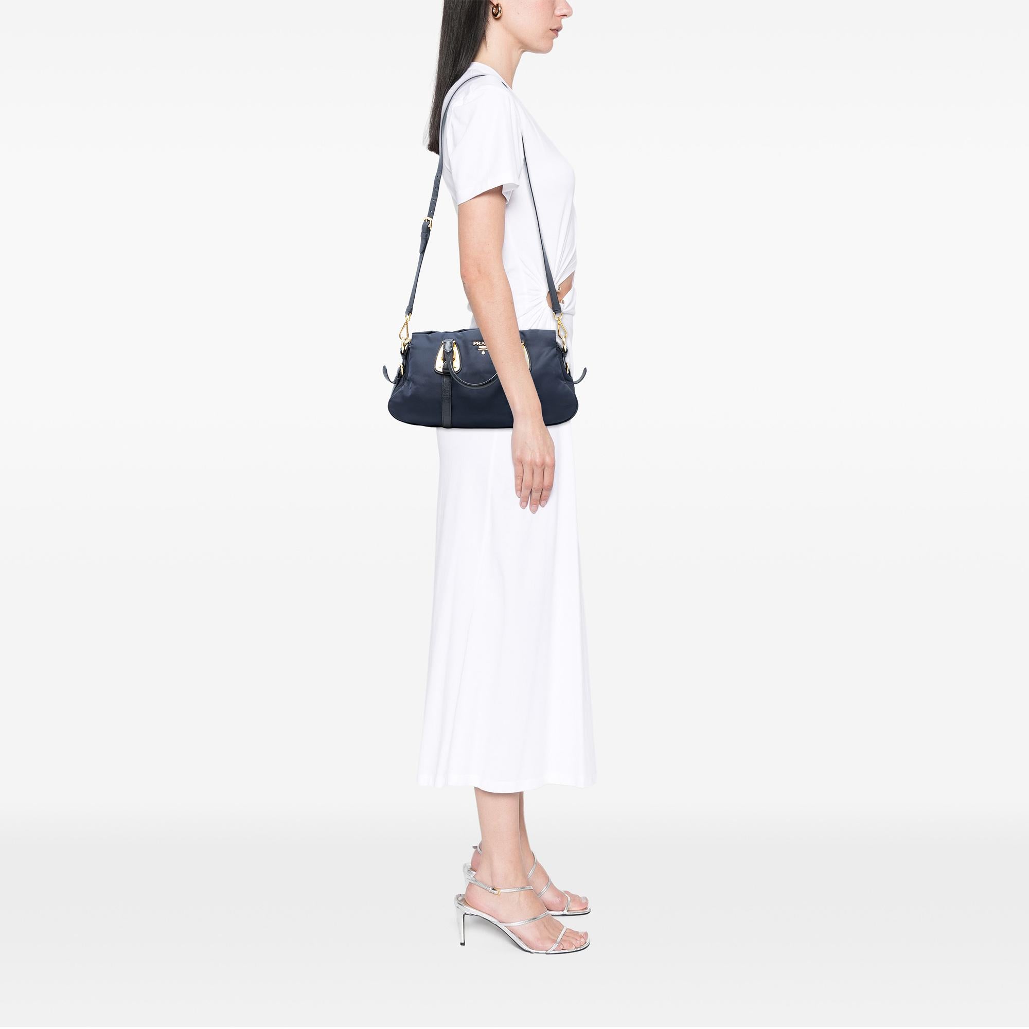 Prada Soft Calf Trimmed Tessuto Satchel