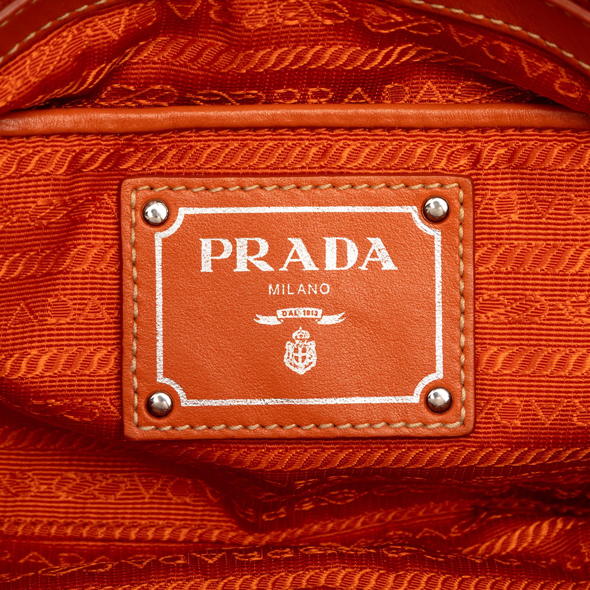 Prada Soft Calf Trimmed Tessuto Satchel