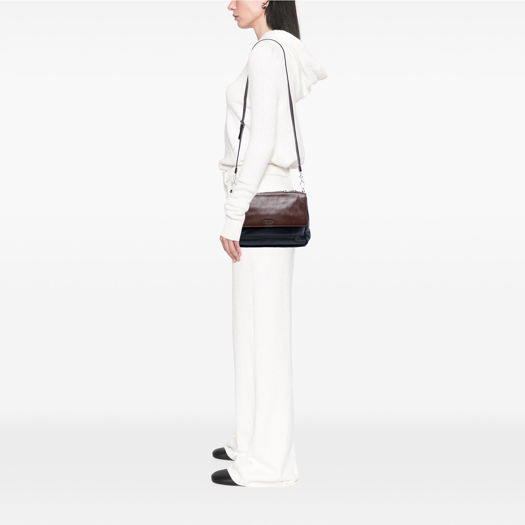 Prada Soft Calfskin Double Sided Flap Messenger Bag