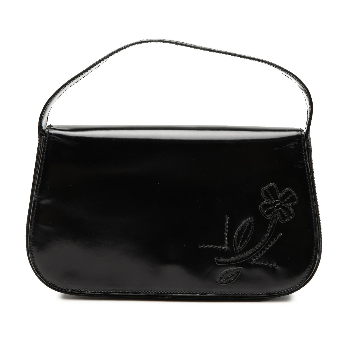 Prada Spazzolato Flower Embroidered Top Handle Bag