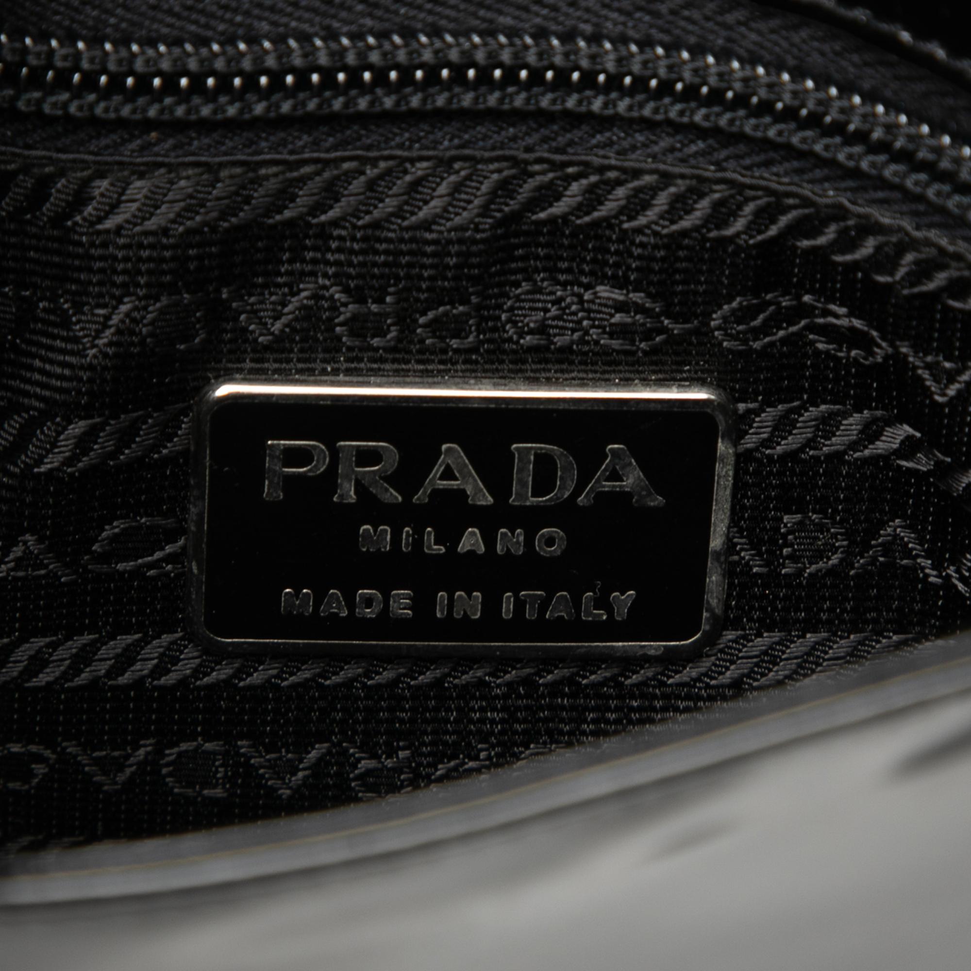 Prada Spazzolato Flower Embroidered Top Handle Bag
