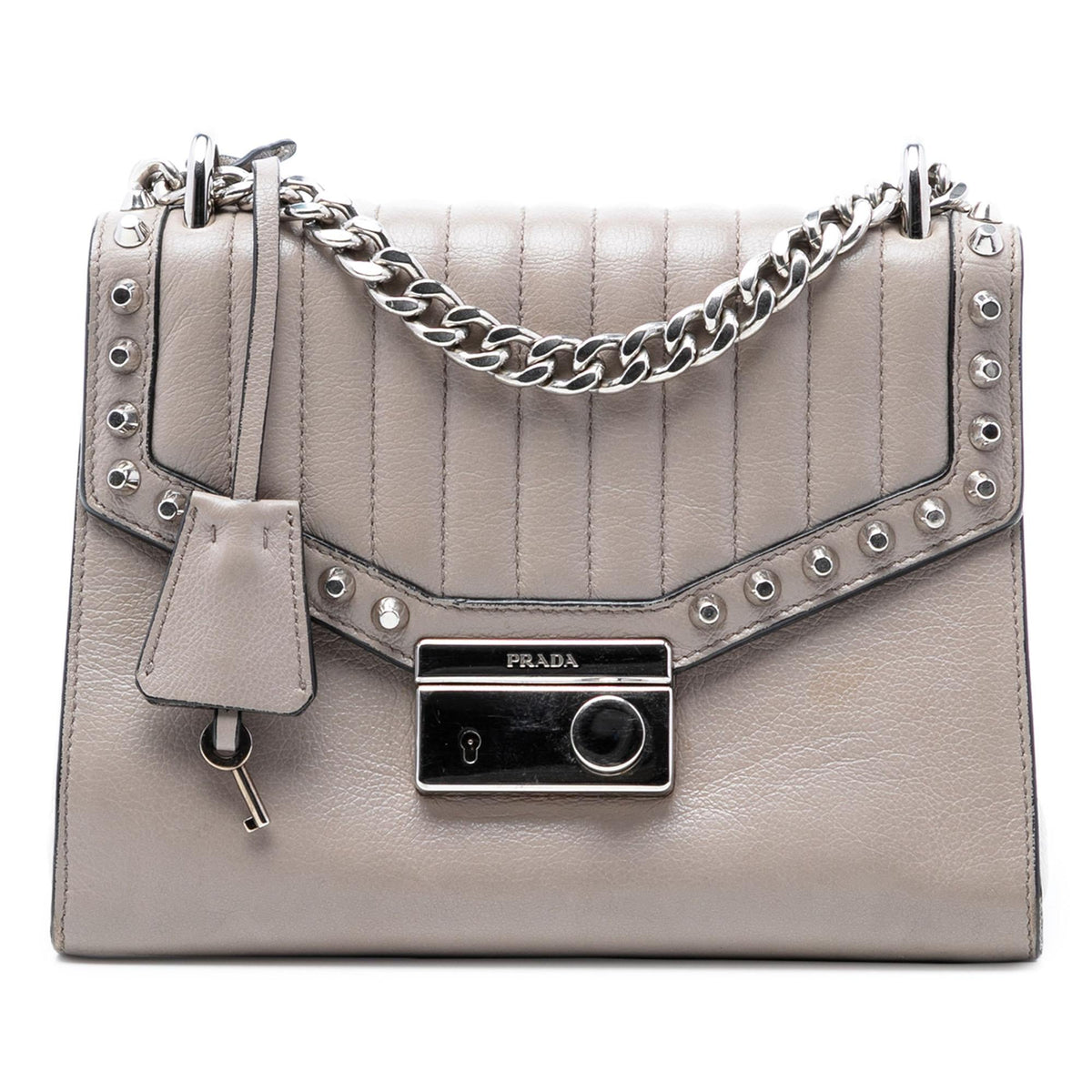 Prada Studded Glace Calf Sound Lock Crossbody