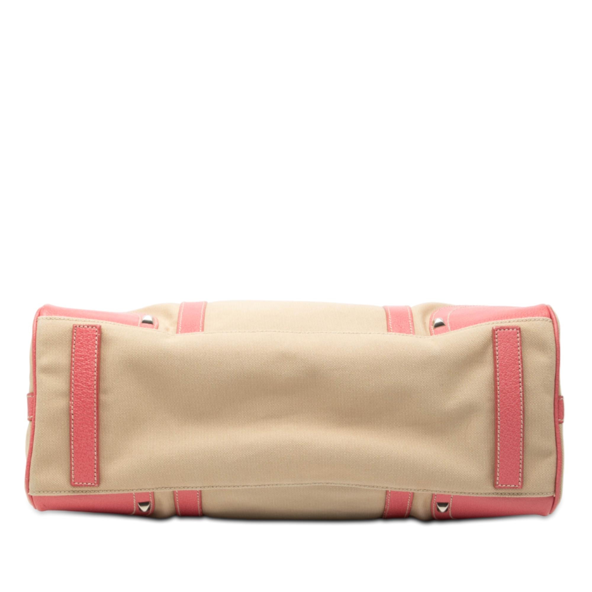 Prada Studded Leather Trimmed Canvas Front Pocket Tote