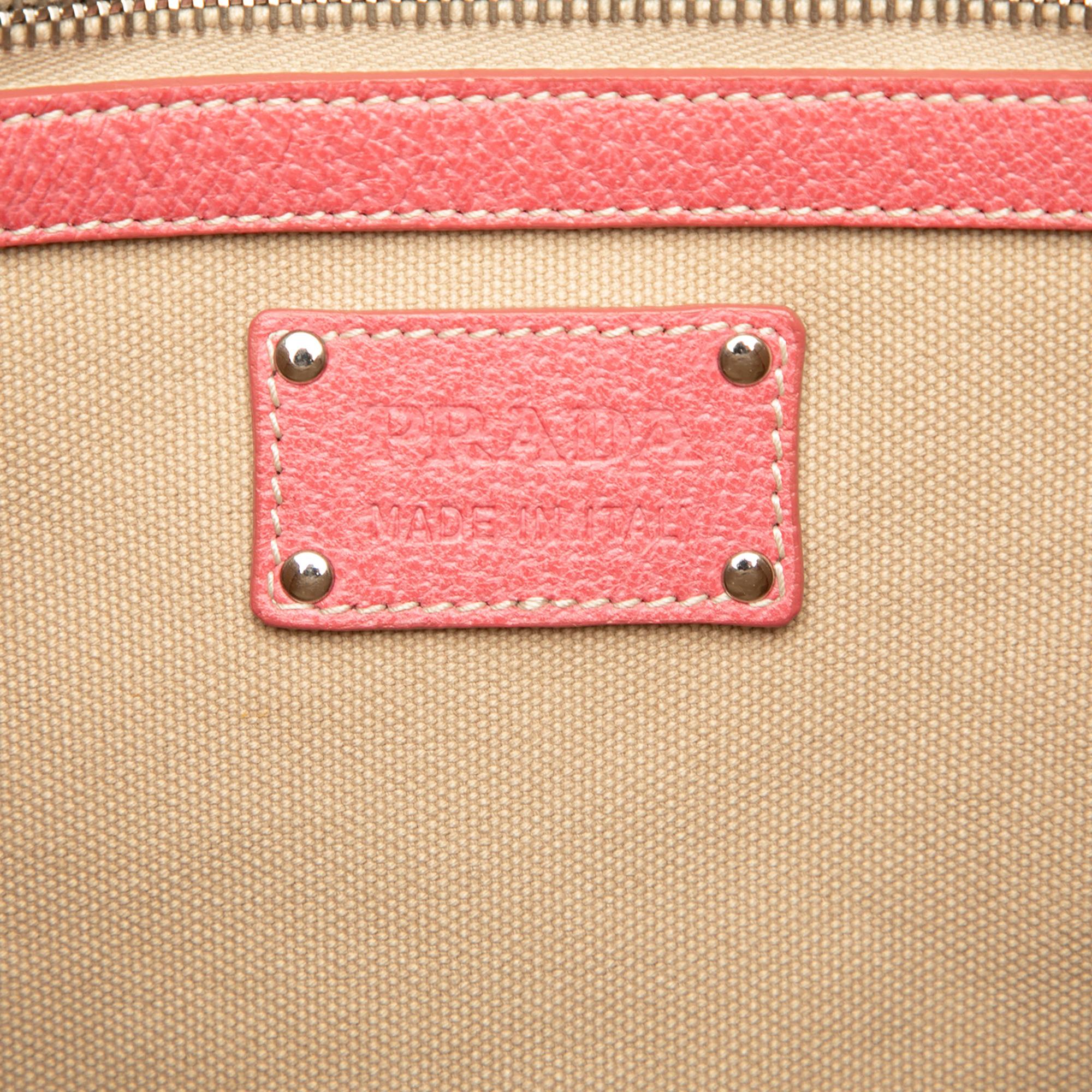 Prada Studded Leather Trimmed Canvas Front Pocket Tote