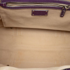 Prada Studded Leather Trimmed Canvas Front Pocket Tote