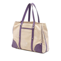 Prada Studded Leather Trimmed Canvas Front Pocket Tote