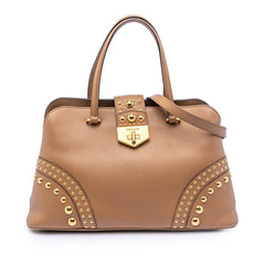 Prada Studded Saffiano Cuir Promenade Satchel