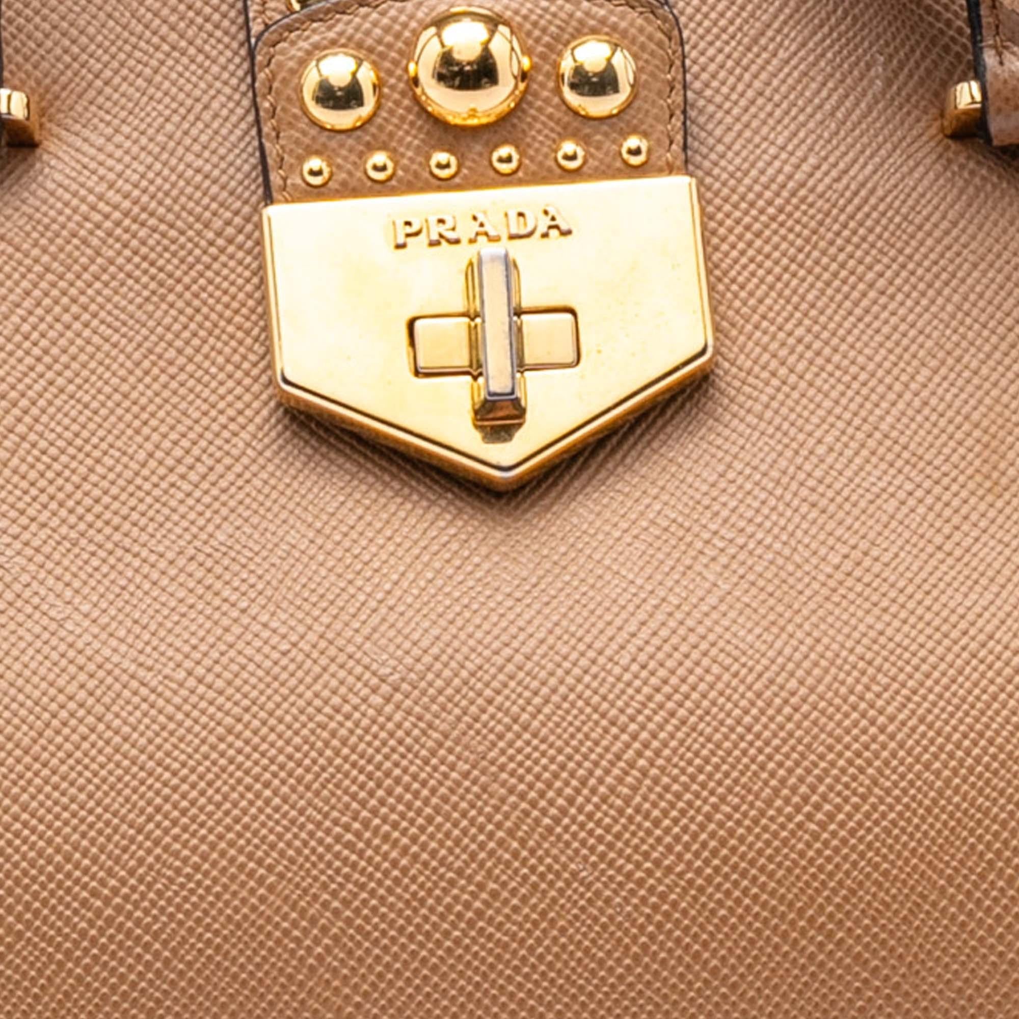 Prada Studded Saffiano Cuir Promenade Satchel