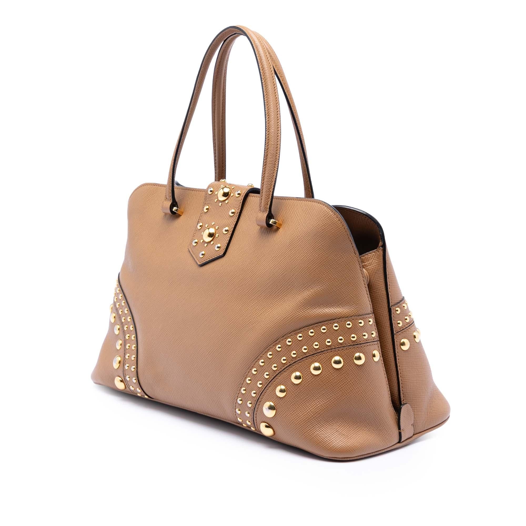 Prada Studded Saffiano Cuir Promenade Satchel