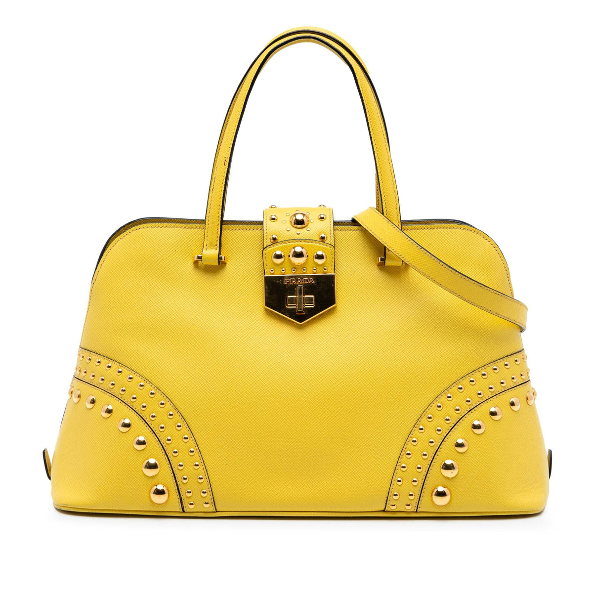 Prada Studded Saffiano Cuir Promenade Satchel