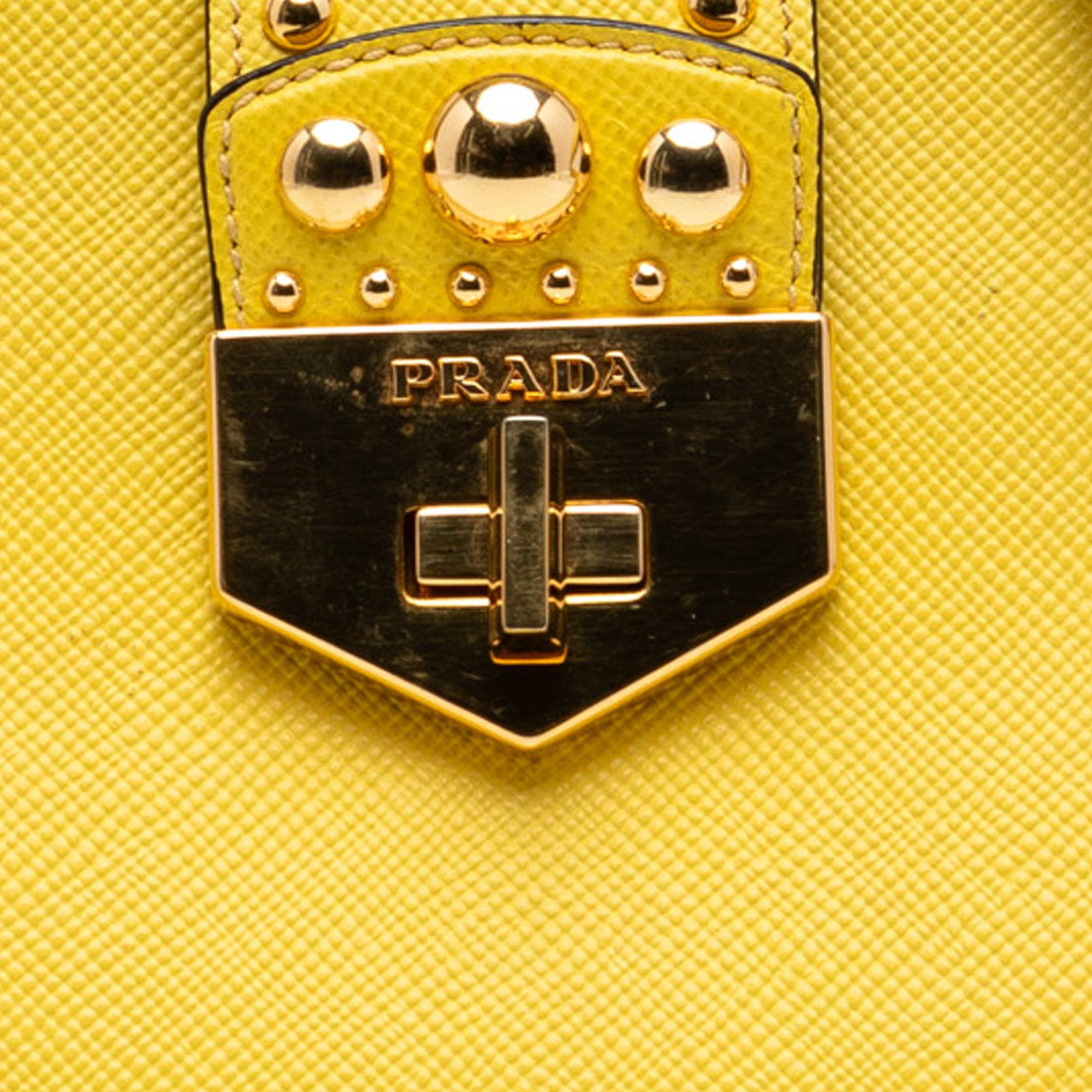 Prada Studded Saffiano Cuir Promenade Satchel