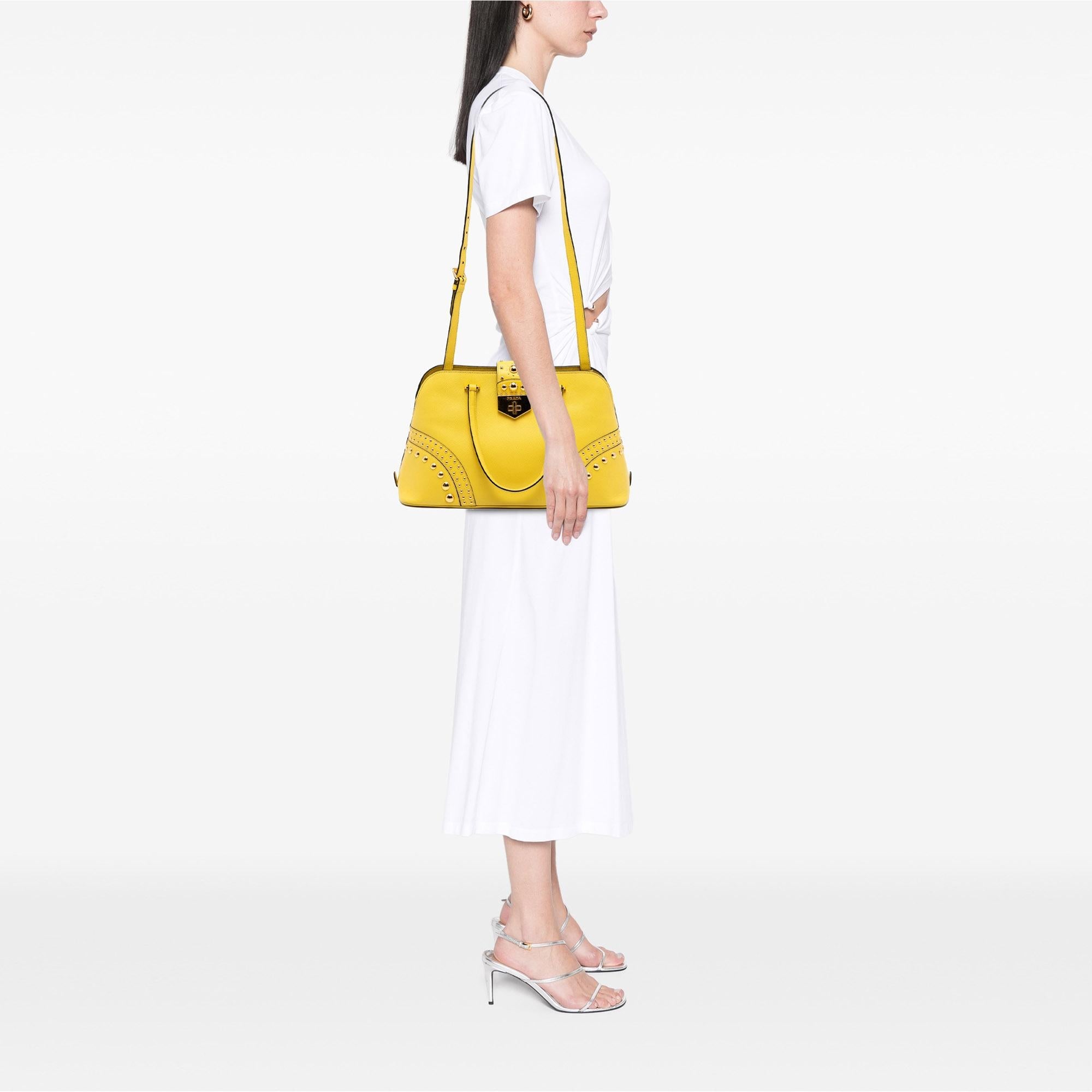Prada Studded Saffiano Cuir Promenade Satchel