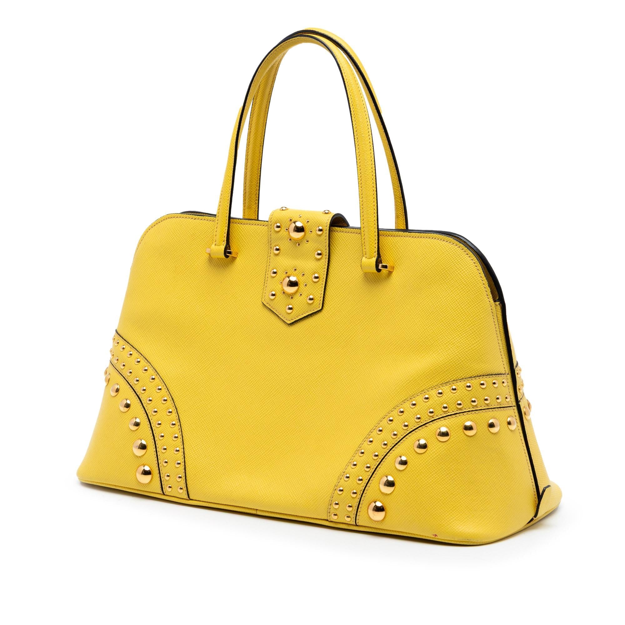 Prada Studded Saffiano Cuir Promenade Satchel