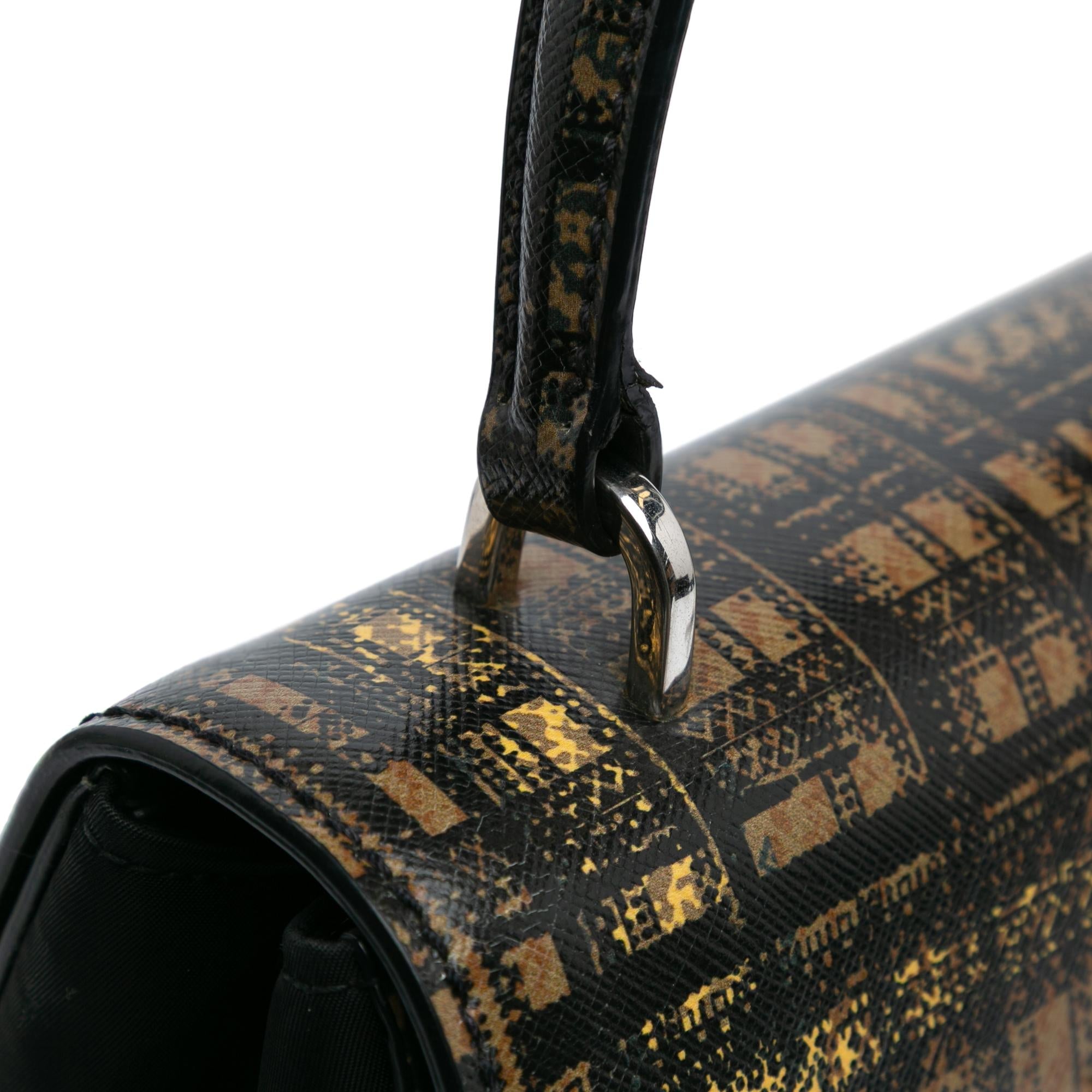 Prada Tartan Saffiano Trimmed Tessuto Satchel