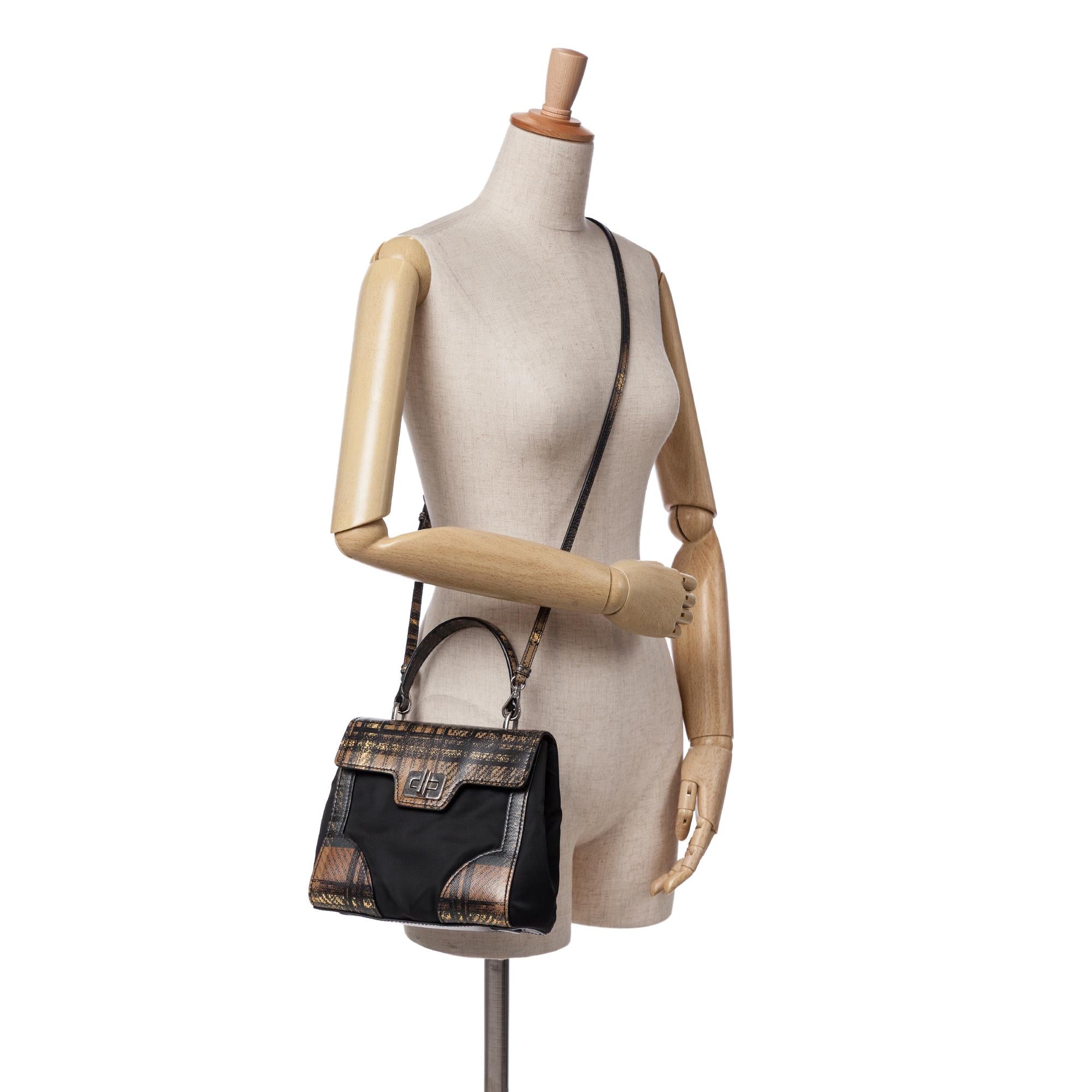Prada Tartan Saffiano Trimmed Tessuto Satchel