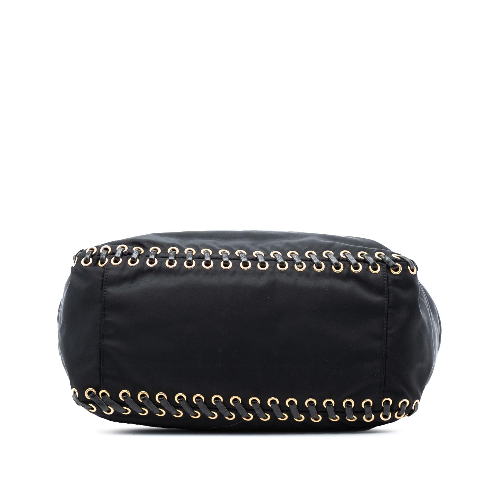 Prada Tessuto Whipstitched Logo Oro Tassel Satchel
