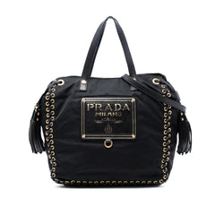 Prada Tessuto Whipstitched Logo Oro Tassel Satchel