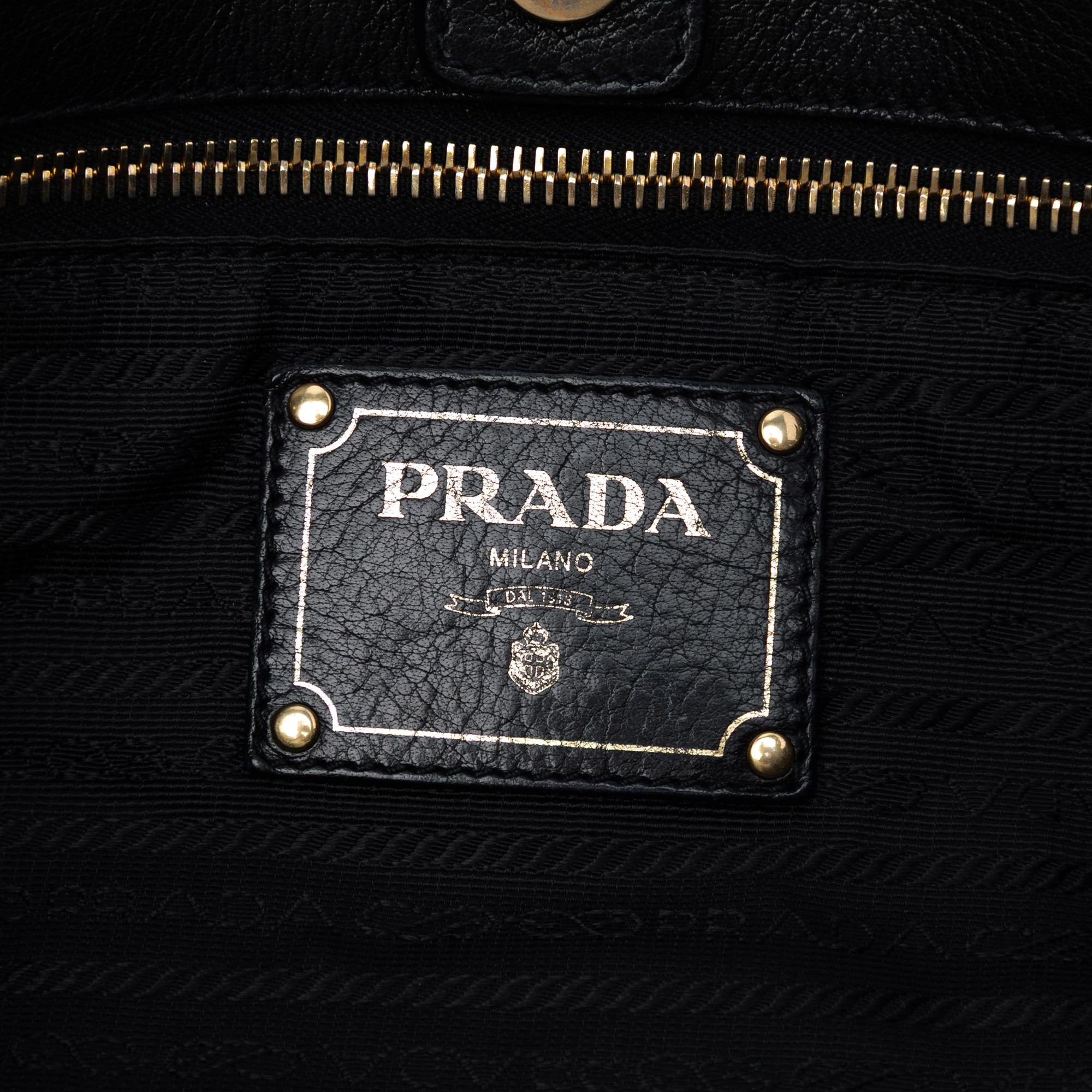 Prada Tessuto Whipstitched Logo Oro Tassel Satchel