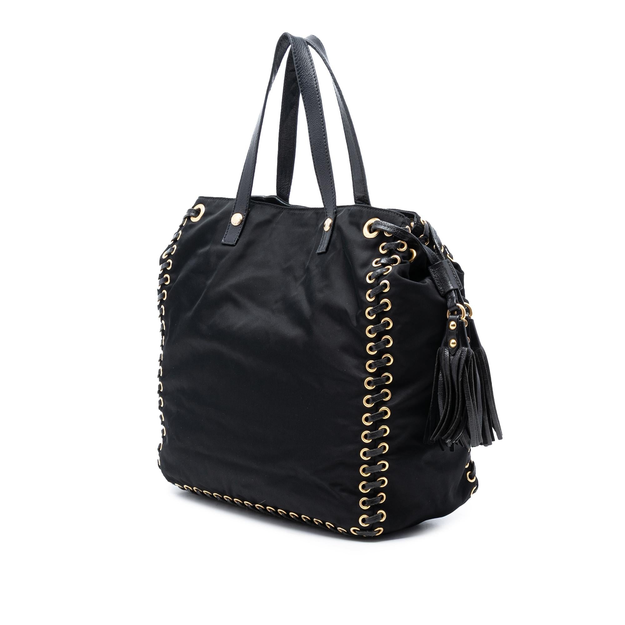 Prada Tessuto Whipstitched Logo Oro Tassel Satchel