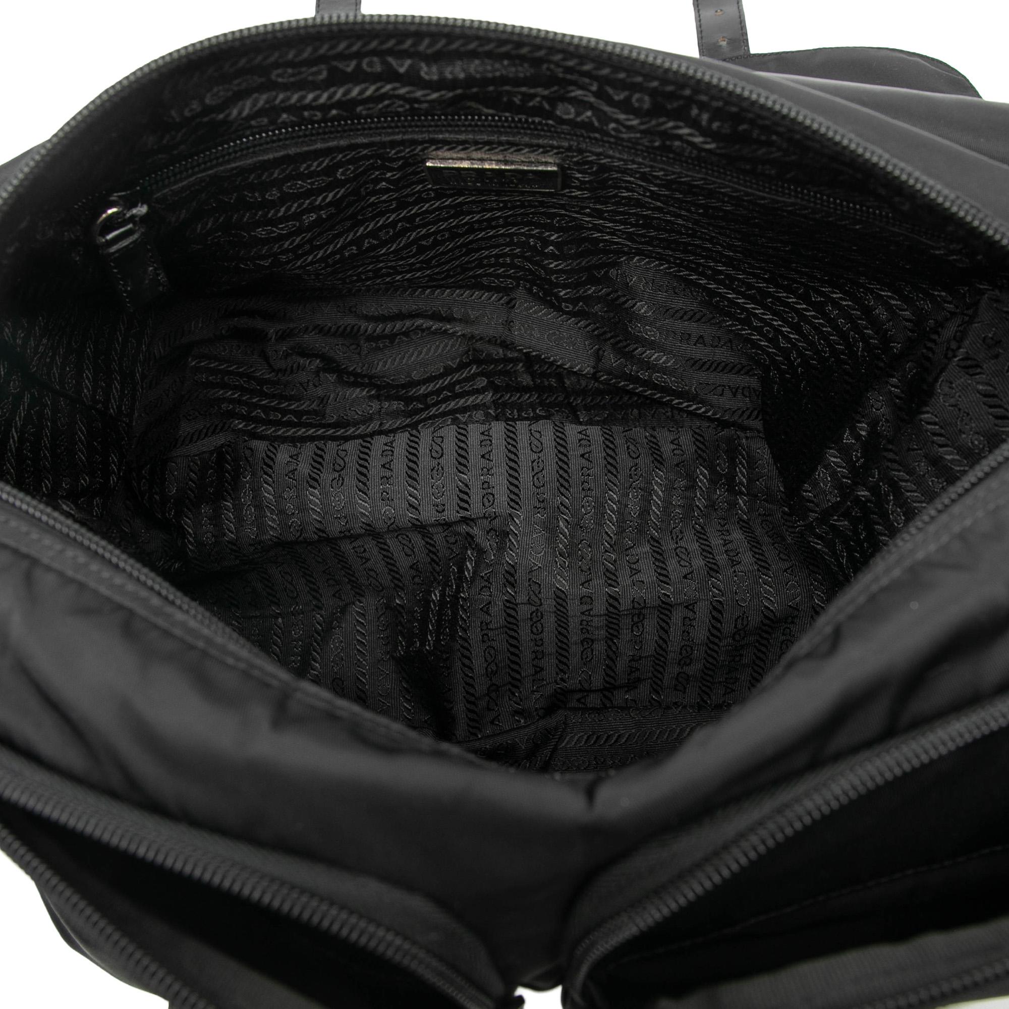 Prada Tessuto Zip Double Buckle Messenger Bag