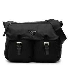 Prada Tessuto Zip Double Buckle Messenger Bag