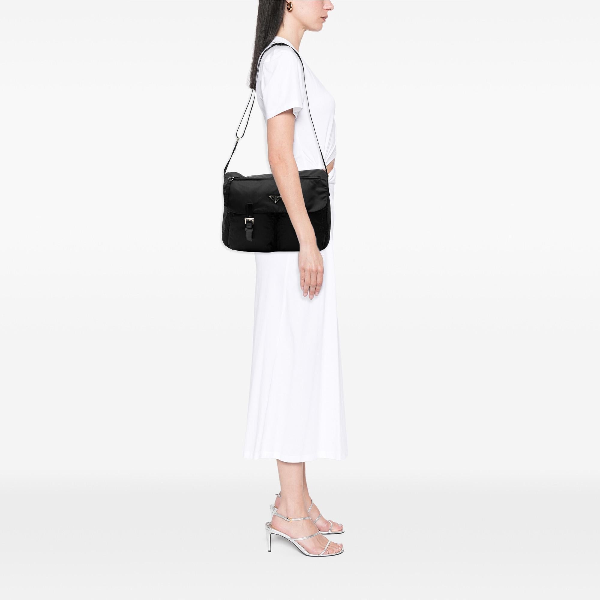 Prada Tessuto Zip Double Buckle Messenger Bag